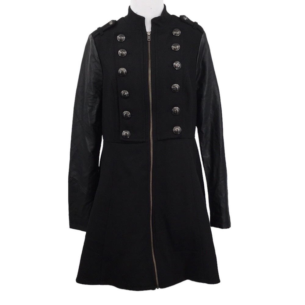 Torrid Coat Womens Sz 00 10 Long Military Zip Up Double Breasted Steampunk Black